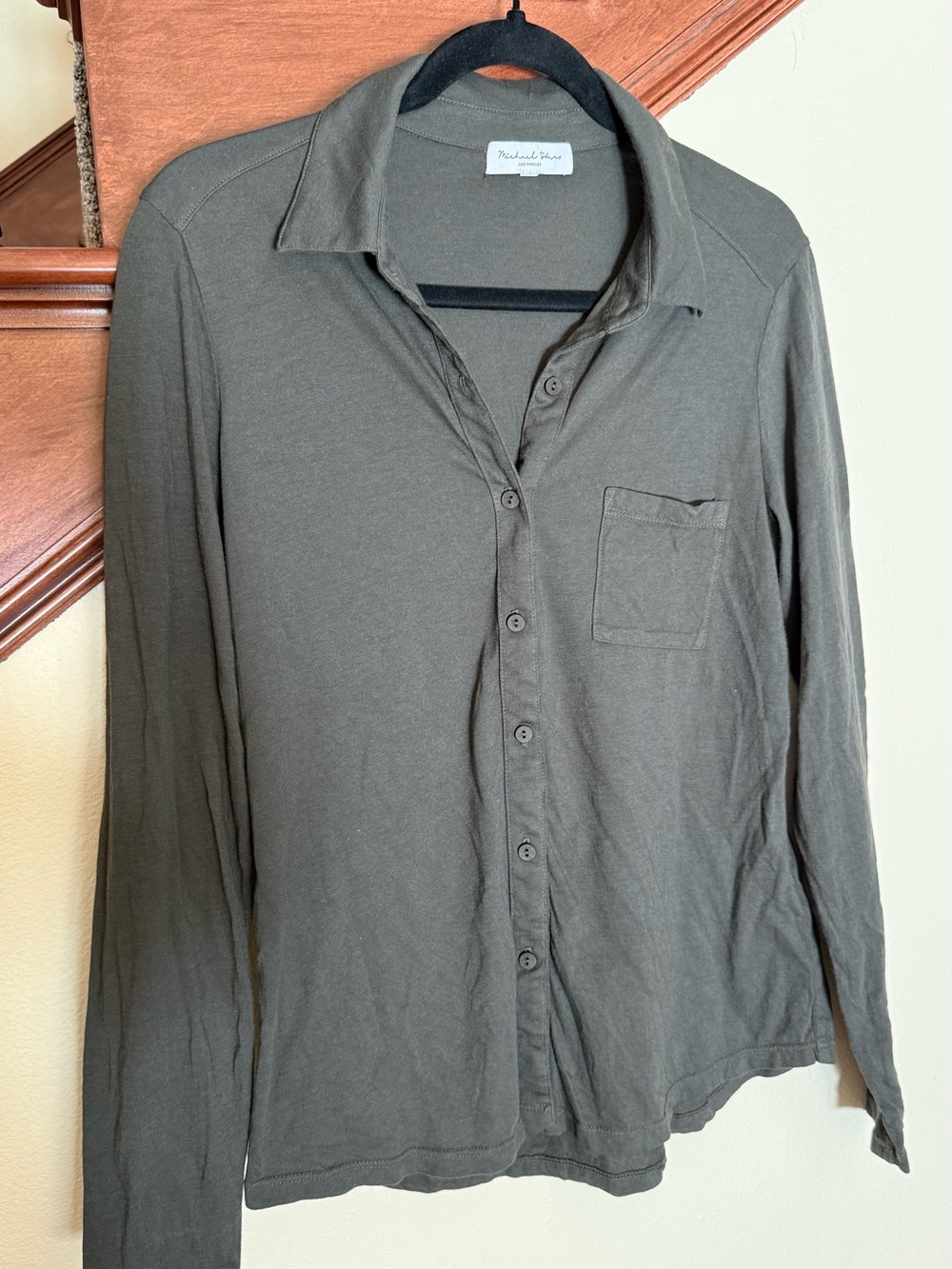 Michael Stars Olive Green Long-Sleeve Casual Button Down Shirt